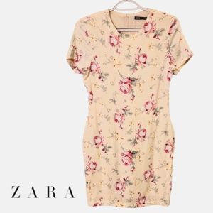 Zara Floral Spring Mini Dress - Size Small - Ivory with Pink Yellow Gray Green